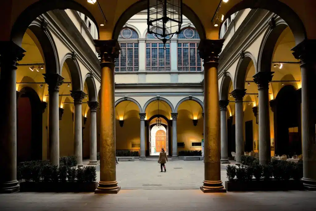Courtyard of Palazzo Strozzi in Florence during the Broken exhibition