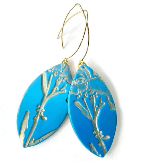 Blue skies and flowers statement earrings with gold hook