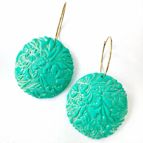 Green and gold circle earrings