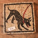 Mosaic tile, Black dog with red leash