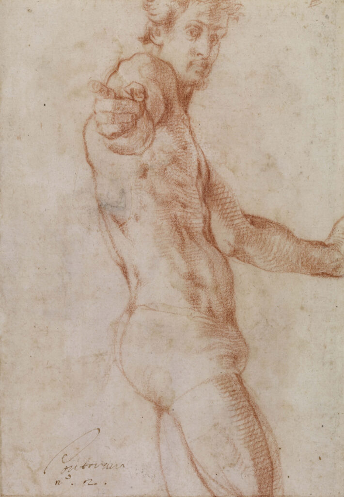 Pontormo's drawing of a nude figure raising his arm